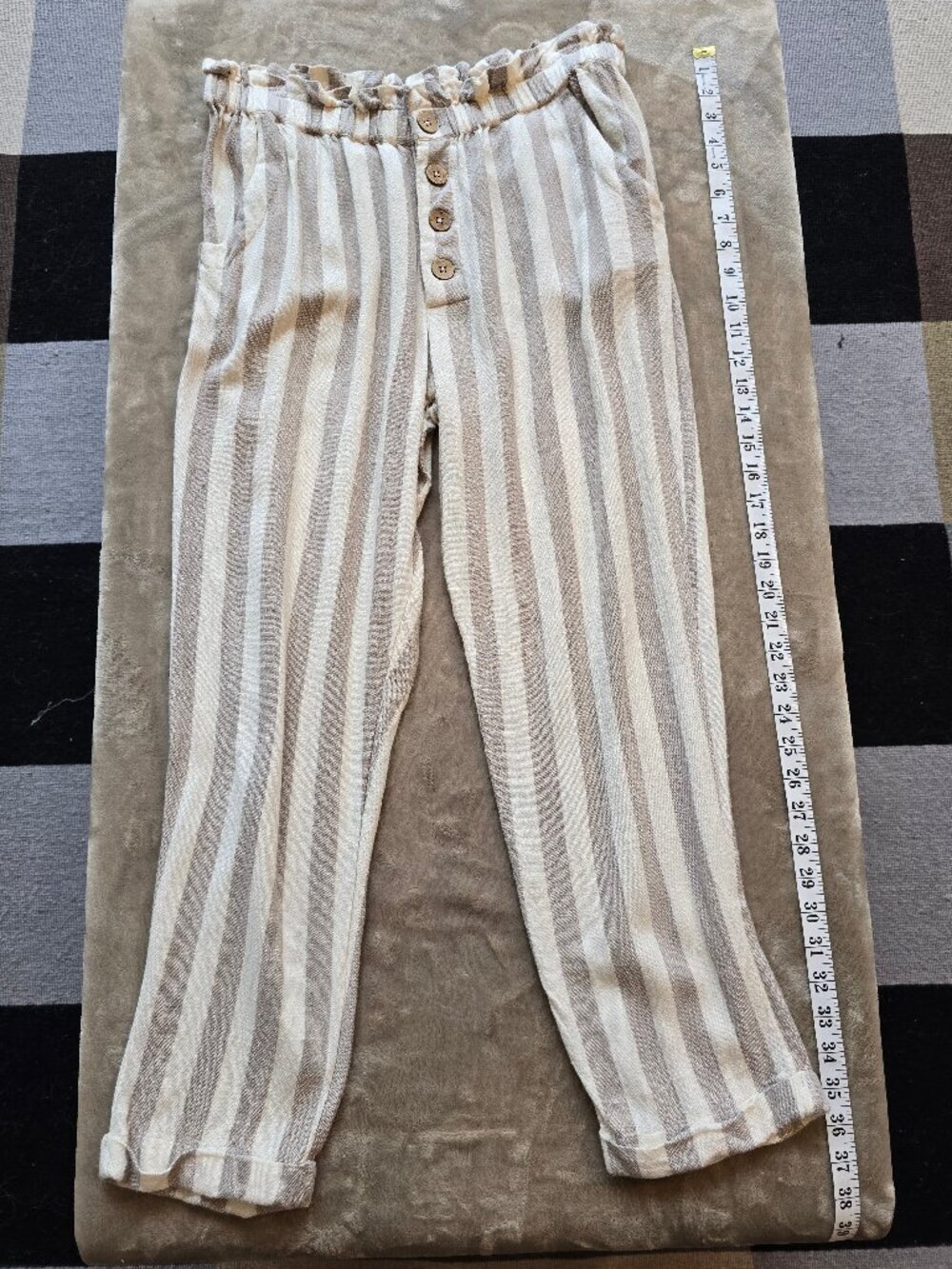 Rip curl viscose neutral tan and white stripes, Beach pants medium